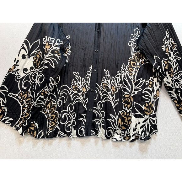 Lane Bryant Button Front Blouse Womens 26/28 Black Floral Top Flared Sleeves Y2K - Picture 3 of 11